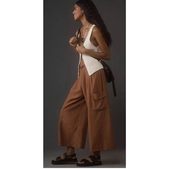 Anthropologie Pants - Anthropologie Bungee cord Wide Leg Culottes Brown Pants, size small, MSRP $128